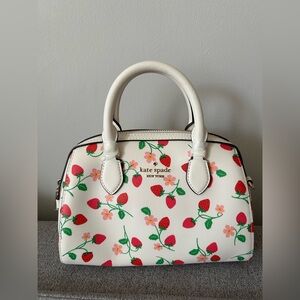 kate spade White Strawberry Print Satchel with Red & Green Accents